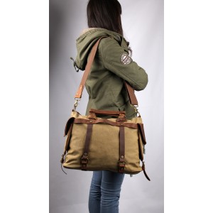 TP8 Vamp 2 Vintage™ Canvas Leder schultertasche Handgepäck Reisetasche Weekender fur Männer und Frauen - khaki